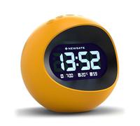 NEWGATE® Centre of The Earth réveil | Horloge LCD numérique rétro | Jaune | Design rond élégant | Idéal pour chevet, bureau ou étagère | Accessoire rétro pour chambre et bureau
