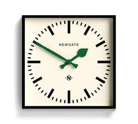 NEWGATE® Number Five Horloge Murale | Horloge de Gare Moderne rétro carrée | 40 cm | Noir avec des Mains Vertes | Style du Milieu du siècle pour Cuisine, Salon ou Bureau