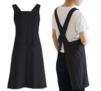NEWGEM Tabliers de cuisine japonais en lin croisé pour homme avec poches pour la cuisson, la peinture, le jardinage, le nettoyage, noir, taille unique