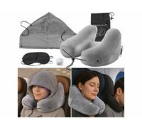Newgen Medicals Coussin cervical gonflable avec capuche, masque de sommeil et bouchons d'oreille