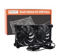 NewHail Ventilateur 2 en 1 silencieux double routeur 120 mm avec régulateur de vitesse à 3 degrés (L/M/H), DC 5 V, alimentation par USB, boîtier de refroidissement pour routeur, modem, récepteur, DVR,