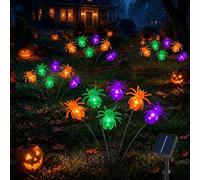 Newhale Lot de 4 décorations de Noël solaires en forme d'araignée, 8 modes, lumières de jardin oscillantes, lumières solaires sur piquet de Noël, luciole pour décoration de pelouse, multicolore