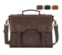 NEWHEY Sac Ordinateur Portable 15,6 Pouces Sac Bandoulière Homme Imperméable Cuir PU Sac Messenger Mallette PC pour Collège Travail Affaires Café