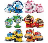 Newhope 6-Piece Poly Robocar Transform Robot Roy Fire Tamin Traffic Rescue Team Children's Toy Car Set Holiday Birthday Gift L10CM