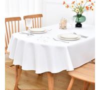 NEWISHER Nappe ovale en faux lin résistante à l'eau de style rustique facile à nettoyer pour cuisine, salle à manger, fête, banquet, intérieur et extérieur (blanc)
