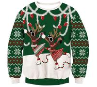 NEWISTAR Pull Noel Unisexe 3D Ugly Christmas Sweater à Manches Longues Fun Noël Elf Imprimé Sweat-Shirt