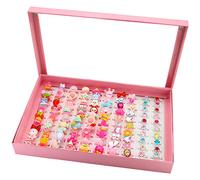 NEWITIN 7 pièces - 100 bagues mignonnes pour filles - Bague en cristal réglable pour filles - Cadeau pour filles et enfants, Adjustable (approx. 16 mm inner diameter), Métal Plastique, Zircone cubique