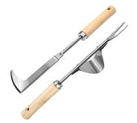 NEWJEK 2 Pièces Outil Desherbeur Manuel, Arrache Racine en Acier Inoxydable, Arrache Racine avec Manche Ergonomique en Bois, Gouge Désherbage pour Eliminer Les Mauvaises Herbes des Jardins, Paysages