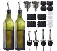 Newk Ensemble de 2 bouteilles en verre pour huile d’olive, distributeurs d'huile/vinaigre, carafes pour cuisine, avec bec verseur + entonnoir, vert, 500 ml