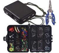 Newk Kit d'accessoires de pêche de 188 pièces, hameçons gabarits, poids de lancer de balle de basse, émerillons, glissières de plomb avec boîte