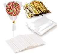 Newk Lot de 1000 sucettes - 100 bâtonnets à friandises, 100 sacs, 800 lignes métalliques