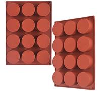 Newk Lot de 2 moules cylindriques en silicone à 12 cavités pour gâteaux, savons, biscuits au chocolat, bombe de bain, cheesecake, couvercle de chocolat