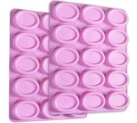 Newk Lot de 2 moules ovales en silicone anti-adhésif à 15 cavités pour gâteaux, savons, chocolats, biscuits, bombes de bain, cheesecakes