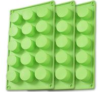 Newk Lot de 3 moules cylindriques en silicone, 15 cavités rondes pour cupcakes, savons, muffins, gâteaux, cheesecakes, brownies, couverture de chocolat Vert