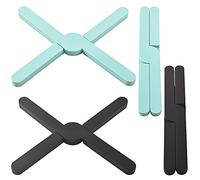 Newk Lot de 4 Dessous de Plat Pliables en Silicone, maniques Extensibles en Silicone écologique, Motif Croix Pliable
