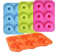 Newk Lot de 4 moules à beignets en silicone anti-adhésif à 6 cavités pour beignets, bagels, bleu + vert clair + rose rouge + orange