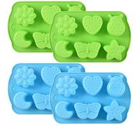 Newk Lot de 4 moules à bonbons en silicone anti-adhésifs 3D à 6 cavités en forme d'animaux, papillon, lune, étoile, pour bonbons, chocolat, glaçons