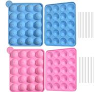 Newk Lot de 4 moules à cake pops en silicone, 2 roses et 2 bleus, anti-adhésifs, en silicone de qualité alimentaire pour pâtisserie, bonbons et friandises DIY