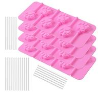 Newk Lot de 4 moules à sucettes, 6 cavités en silicone anti-adhésif en forme de patte pour sucettes, chocolats, bonbons