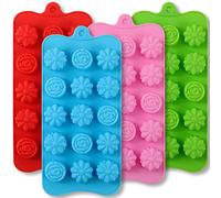 Newk Lot de 4 moules en silicone en forme de fleur, 15 cavités antiadhésives, de qualité alimentaire pour chocolats, bonbons, glaçons, gelées, savon fait main et bombes de bain