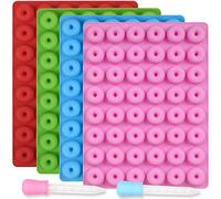 Newk Lot de 4 moules en silicone pour donut, 48 cavités, ronds en gomme avec 2 compte-gouttes, moule antiadhésif de qualité alimentaire pour bonbons, chocolat, glaçons