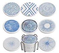 Newk Lot de 8 Dessous de Verre absorbants en céramique avec Support en métal, élégants et Simples pour Table Basse, Excellent Cadeau de Pendaison de crémaillère