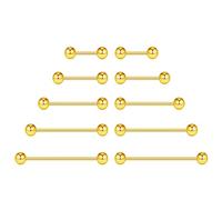 NewkeepsR 5 paires 1.0mm acier plaqué or fileté extérieurement anneau de langue mamelon Barbell Bar corps Piercing 6mm 8mm 10mm 12mm 14mm