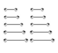 NewkeepsR 5 paires 2.0mm acier fileté extérieurement anneau de langue mamelon Barbell Bar corps Piercing 8mm 10mm 12mm 14mm 16mm