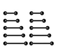 NewkeepsR 5 paires 2.0mm acier plaqué noir fileté extérieurement anneau de langue mamelon Barbell Bar corps Piercing 8mm 10mm 12mm 14mm 16mm