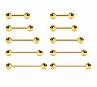 NewkeepsR 5 paires 2.0mm acier plaqué or fileté extérieurement anneau de langue mamelon Barbell Bar corps Piercing 8mm 10mm 12mm 14mm 16mm