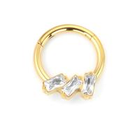 NewkeepsR Anneau de Septum Nasal en Titane Plaqué Or 1,2mm×10mm, avec Zircons Cubiques Transparents Carrés, Bijou pour Piercing au Cartilage