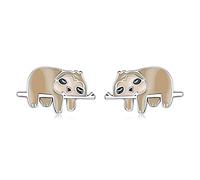 NewL Boucles d'oreilles à tige en forme de petit paresseux en argent sterling 925 et émail pour femme et fille, Argent sterling, Zircone cubique