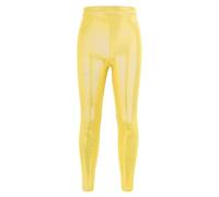 NewL Enfants Filles Pantalon de Danse Gymnastique Shiny Metallic Dance Leggings Skinny for Performances Costume (Or, 5-6 Ans)