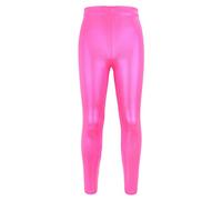 NewL Enfants Filles Pantalon de Danse Gymnastique Shiny Metallic Dance Leggings Skinny for Performances Costume (Rose Rouge, 7-8 Ans)