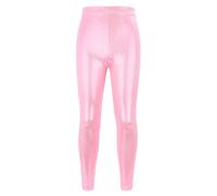 NewL Enfants Filles Pantalon de Danse Gymnastique Shiny Metallic Dance Leggings Skinny for Performances Costume (Rose, 9-10 Ans)