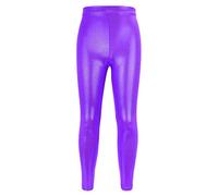 NewL Enfants Filles Pantalon de Danse Gymnastique Shiny Metallic Dance Leggings Skinny for Performances Costume (Violet, 13-14 Ans)