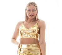 NewL Femmes Métallique Débardeur Holographique Col V Bustier Spaghetti Strap Crop Top pour Danse Raves Festivals Costumes, doré, S