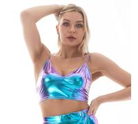 NewL Femmes Métallique Débardeur Holographique Col V Bustier Spaghetti Strap Crop Top pour Danse Raves Festivals Costumes, Bleu, S
