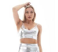 NewL Femmes Métallique Débardeur Holographique Col V Bustier Spaghetti Strap Crop Top pour Danse Raves Festivals Costumes, Argenté., S