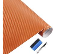 NewL Film Vinyle 3D en Fibre de Carbone, avec dégagement d'air, Film adhésif sans Bulles, Outil de Montage Inclus, 5 cm x 900 cm, Orange