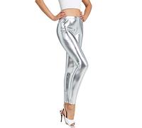 NewL Legging de sport métallique brillant pour femme - Pantalon crayon lumineux - Pantalon de fitness tendance - Pantalon de couleur bonbon, Argenté., XL
