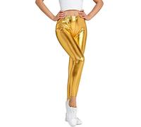 NewL Legging de Sport métallique Brillant pour Femme - Pantalon Crayon Lumineux - Pantalon de Fitness Tendance - Pantalon de Couleur Bonbon, doré, M