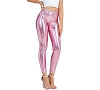 NewL Legging de Sport métallique Brillant pour Femme - Pantalon Crayon Lumineux - Pantalon de Fitness Tendance - Pantalon de Couleur Bonbon, Rose, S