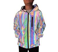 NewL Manteau coupe-vent à capuche réfléchissant arc-en-ciel pour homme, gris, M