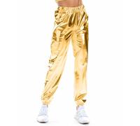 NewL Pantalon de Jogging métallique Brillant pour Femme, Style décontracté, Couleur holographique, Streetwear, Hip-hop, Tendance, Lisse, élastique, Or Brillant, L