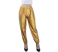 NewL Pantalon de Jogging métallique Brillant pour Femme - Style décontracté - Couleur holographique - Style Hip-hop - Élastique, doré, S