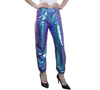 NewL Pantalon de Jogging métallique Brillant pour Femme - Style décontracté - Couleur holographique - Style Hip-hop - Élastique, Bleu, L