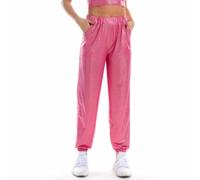 NewL Pantalon pour Femme Taille Haute métallique Brillant Jogging décontracté Couleur holographique Streetwear Pantalon Femme Mode Lisse réfléchissant Pantalon, Rose Rouge, S