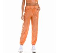 NewL Pantalon pour femme taille haute métallique brillant jogging décontracté couleur holographique streetwear pantalon femme mode lisse réfléchissant pantalon, Orange, XXL