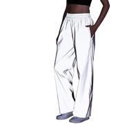 NewL Pantalon réfléchissant Hip Hop pour Femme - Haute visibilité - Jambe Large - Holographique - Convient pour Les fêtes Raves, Argenté., M